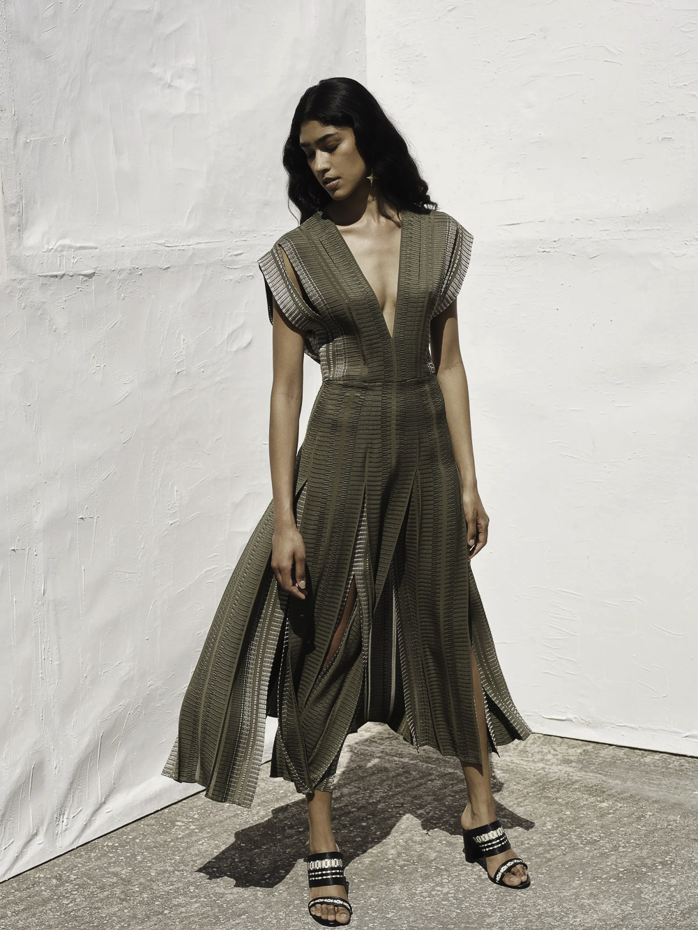 MIDI DRESS MADE OUT OF SIGNATURE TEXTURED SILK