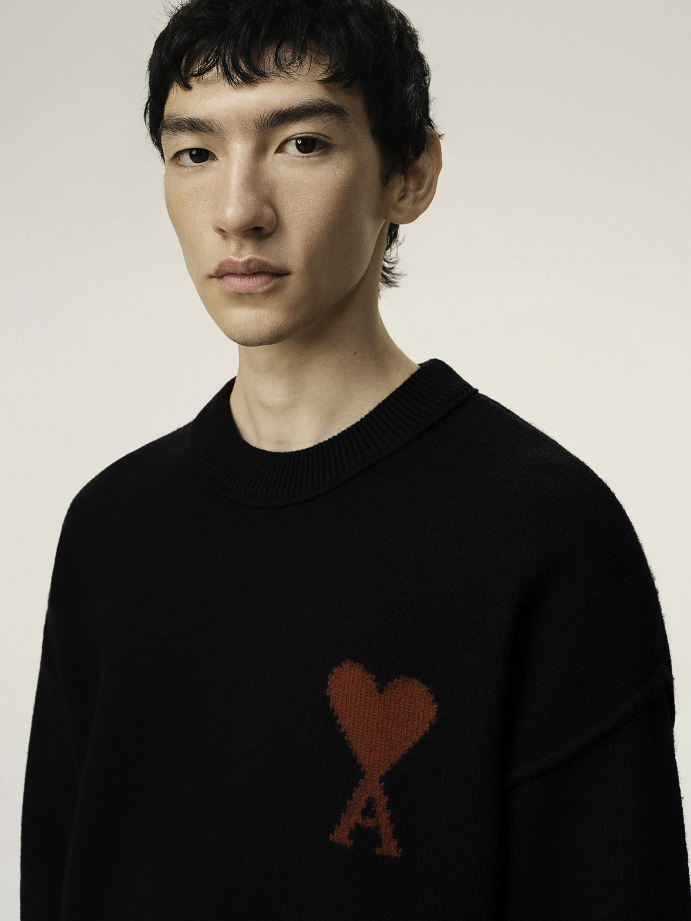 CREWNECK SWEATER WITH CONTRASTED AMI DE COEUR
