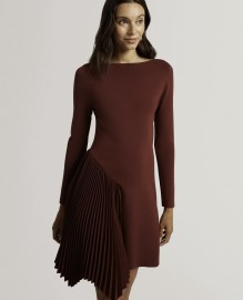 NALREE Long Sleeve Knit Mini Dress with Pleat P