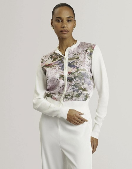 SISILLA Printed Woven Front Cardigan