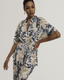 GEHMMA Printed Tie Detail Short Sleeve Shirt