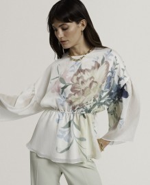 AHLANZA Printed Puff Sleeve Peplum Top