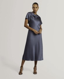 DASCHA Draped Neck Bias Midi Dress