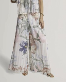HURTA Printed Wide Leg Pleated Trouser