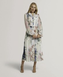 ARNIA Pleated Midi Printed Shirt Dress