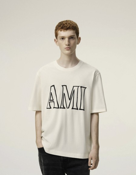 BOXY FIT SHORT SLEEVES TEESHIRT WITH AMI PARIS PRINT AT FRONT AND BACK