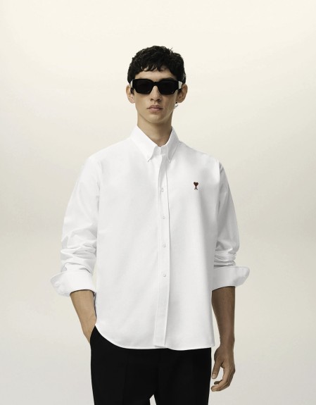 CLASSIC SHIRT BUTTON DOWN COLLAR WITH EMBROIDERED AMI DE COEUR