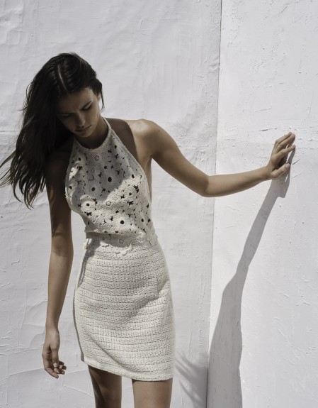 MINI HALTER NECK DRESS MADE OUT OF EMBROIDERED FABRIC