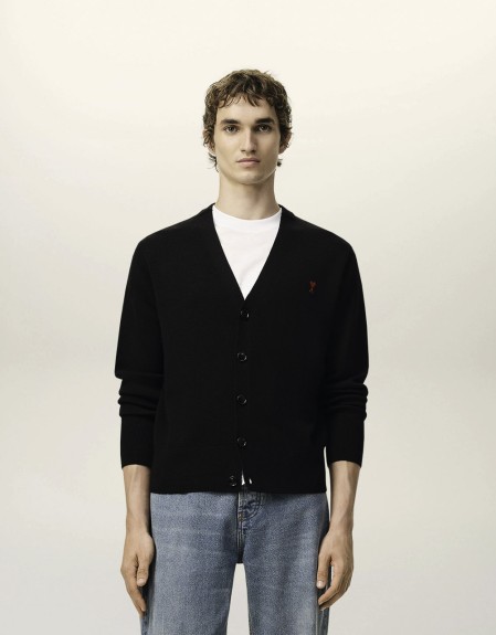 V NECK CARDIGAN WITH AMI DE COEUR AMI