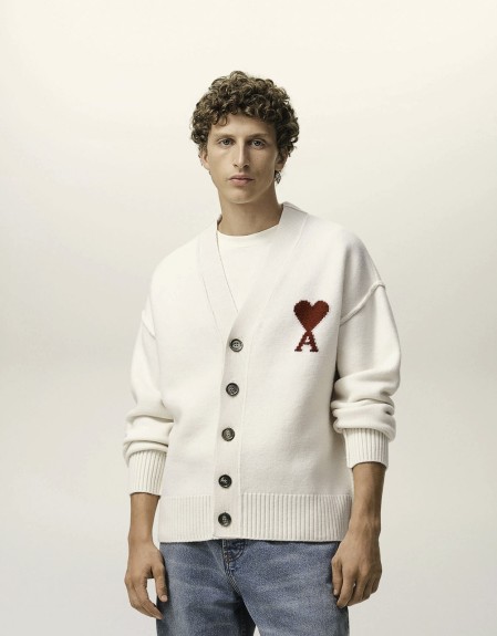 V NECK CARDIGAN WITH CONTRASTED AMI DE COEUR