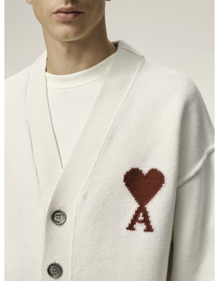 V NECK CARDIGAN WITH CONTRASTED AMI DE COEUR